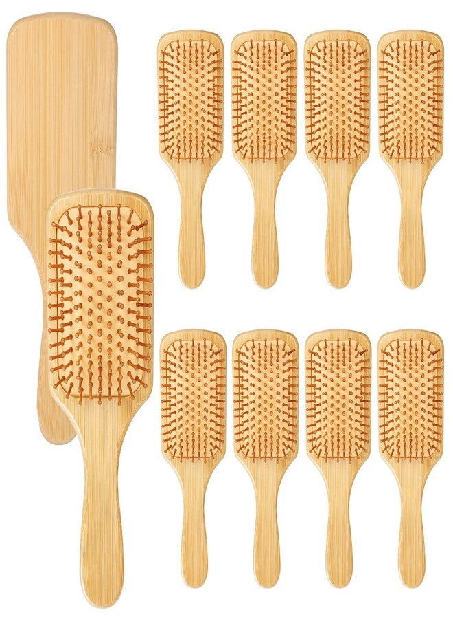 Wanmu 10 Pcs Bamboo Hair Brush, Bulk Round-tipped Bamboo Bristles Detangling Brush Paddle Lightweight Massage Anti Static for Women Men and Children, Stimulates Scalp for Hair Growth(8.5'' × 2.5') - Image 1